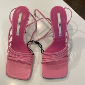 Zara Barbie pink lace up heels size 39